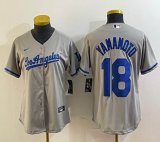 Women Nike Los Angeles Dodgers #18 Yoshinobu Yamamoto gray majestic baseball jerseys 04