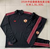 2025-2026 Manchester United club black throwback soccer uniforms with Long Trousers B2506