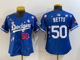 Women 2025 Nike Los Angeles Dodgers 50 Mookie Betts blue fashion majestic baseball jerseys Sakura plate