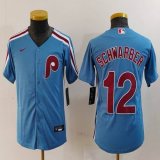 Youth Nike Philadelphia Phillies #12 Schwarber skyblue throwback majestaic baseball jersey