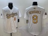 2025 Nike Los Angeles Dodgers #8 Enrique Hernandez white gold fashion majestic baseball jerseys