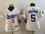Women Dodgers #5 Freddie Freeman beige fashion majestic baseball jerseys Sakura plate