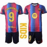 2026-2027 Barcelona club #9 LEWANDOWSKI red blue kids soccer jerseys home