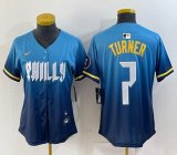 Women Nike Philadelphia Phillies #7 Trea Turner blue majestic baseball jerseys city version