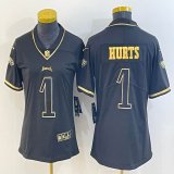 Women Nike Philadelphia Eagles #1 Jalen Hurts black throwback Color Rush Limited Jersey