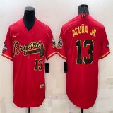 Nike Atlanta Braves #13 Ronald Acuna Jr. red gold majestic baseball jersey