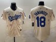 2025 Nike Los Angeles Dodgers #18 Yoshinobu Yamamoto beige fashion majestic baseball jerseys Sakura plate 03