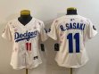 Women Dodgers #11 Roki Sasaki beige fashion majestic baseball jerseys Sakura plate