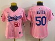 Women 2025 Nike Los Angeles Dodgers 50 Mookie Betts pink fashion majestic baseball jerseys Sakura plate