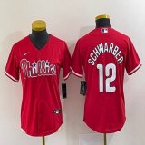 Women Nike Philadelphia Phillies #12 Schwarber red majestic baseball jersey-BD