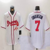 Nike Atlanta Braves #7 Dansby Swanson white majestic baseball jerseys 02