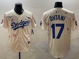 2025 Nike Los Angeles Dodgers #17 Shohei Ohtani beige fashion majestic baseball jerseys Sakura plate 03
