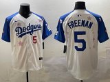 2025 Nike Los Angeles Dodgers #5 Freddie Freeman white blue fashion majestic baseball jerseys Sakura plate