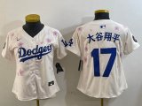 Women 2025 Nike Los Angeles Dodgers #17 Shohei Ohtani beige fashion majestic baseball jerseys Sakura plate 01