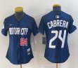 Women Nike Cleveland Indians #24 Cabrera blue majestic baseball jersey -BD 01