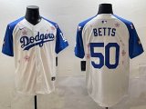 2025 Nike Los Angeles Dodgers 50 Mookie Betts white blue fashion majestic baseball jerseys Sakura plate 01