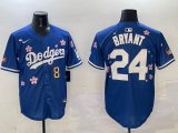 Los Angeles Dodgers #24 an #8 Kobe Bryant blue fashion majestic baseball jerseys Sakura plate 01