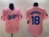 2025 Nike Los Angeles Dodgers #18 Yoshinobu Yamamoto pink fashion majestic baseball jerseys Sakura plate 01