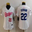 Youth Nike Los Angeles Dodgers #22 Clayton Kershaw white pink fashion MLB baseball Jersey-Joint name-BD 01