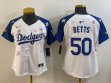 Women 2025 Nike Los Angeles Dodgers 50 Mookie Betts white blue fashion majestic baseball jerseys Sakura plate 01