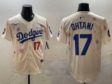 2025 Nike Los Angeles Dodgers #17 Shohei Ohtani beige fashion majestic baseball jerseys Sakura plate 02