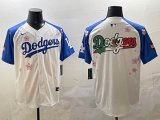 2025 Nike Los Angeles Dodgers blank white blue fashion majestic baseball jerseys Sakura plate 01