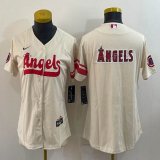 Women Nike Los Angeles Angels blank beige majestic baseball-BD 01
