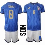 2026 World Cup Italy Team #8 Tonali blue white kid soccer jerseys home
