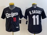 Youth Nike Los Angeles Dodgers #11 Roki Sasaki black majestic baseball jerseys