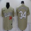 Nike Los Angeles Dodgers #34 Fernando Valenzuela beige baseball jersey-BD