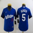 Youth New Dodgers #5 Corey Seager Nike blue majestic baseball jerseys-BD